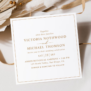 Invitación Boda cuadrado mínimo de guiones dorados