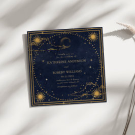 Invitación Boda cuadrado místico de estrellas de la luna de o