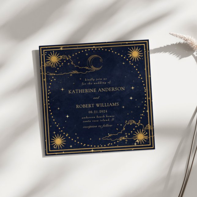 Invitación Boda cuadrado místico de estrellas de la luna de o (Subido por el creador)