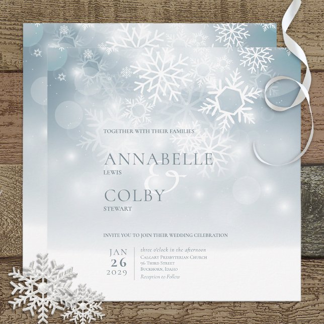 Invitación Boda cuadrado moderno de nieve azul en invierno (Subido por el creador)