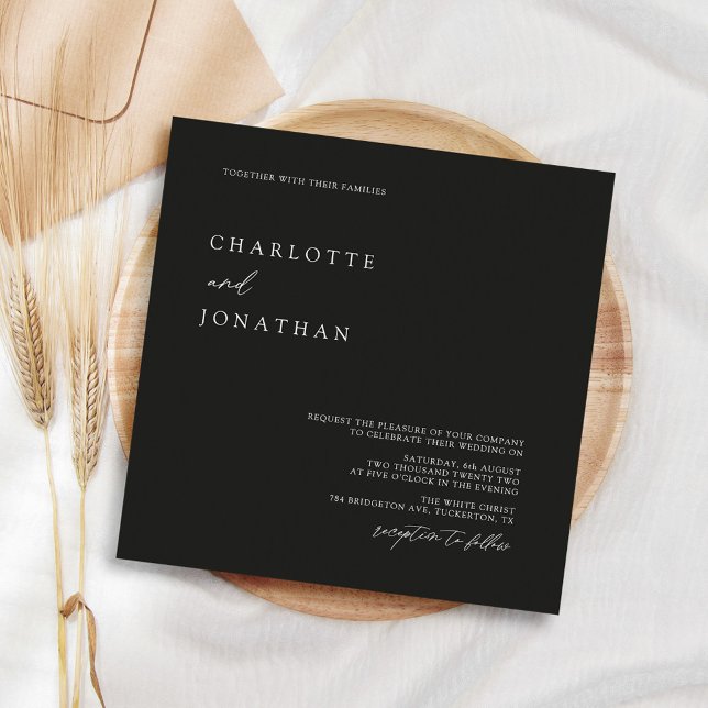 Invitación Boda cuadrado moderno Minimalista negro (Subido por el creador)