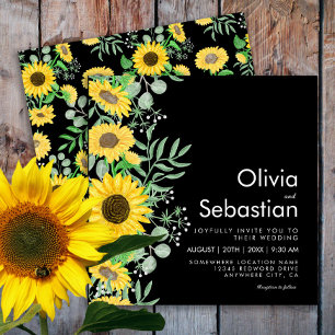 Invitación Boda cuadrado negro amarillo giratorio