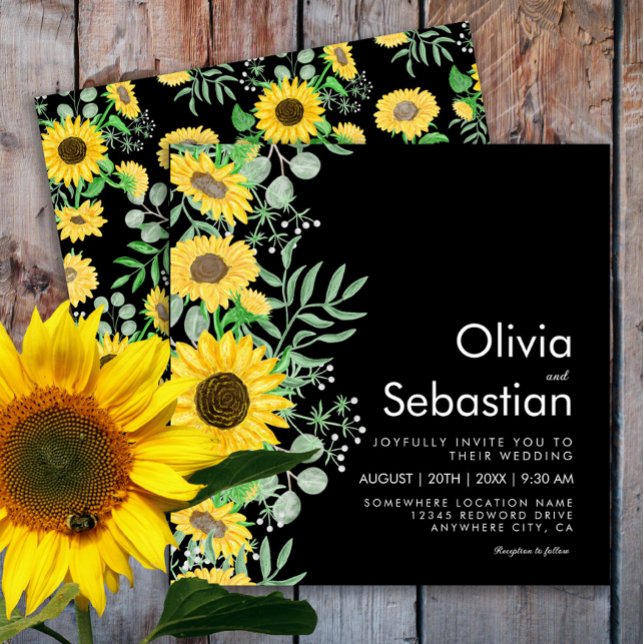 Invitación Boda cuadrado negro amarillo giratorio (Subido por el creador)