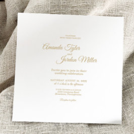 Invitación Boda cuadrado simple de caligrafía de oro