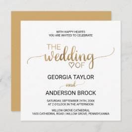 Invitación Boda cuadrado simple de caligrafía de oro