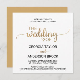 Invitación Boda cuadrado simple de caligrafía de oro