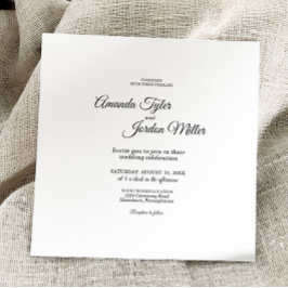Invitación Boda cuadrado simple de caligrafía en blanco y neg