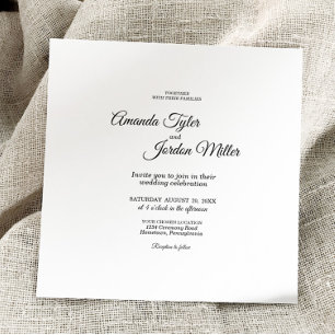 Invitación Boda cuadrado simple de caligrafía en blanco y neg