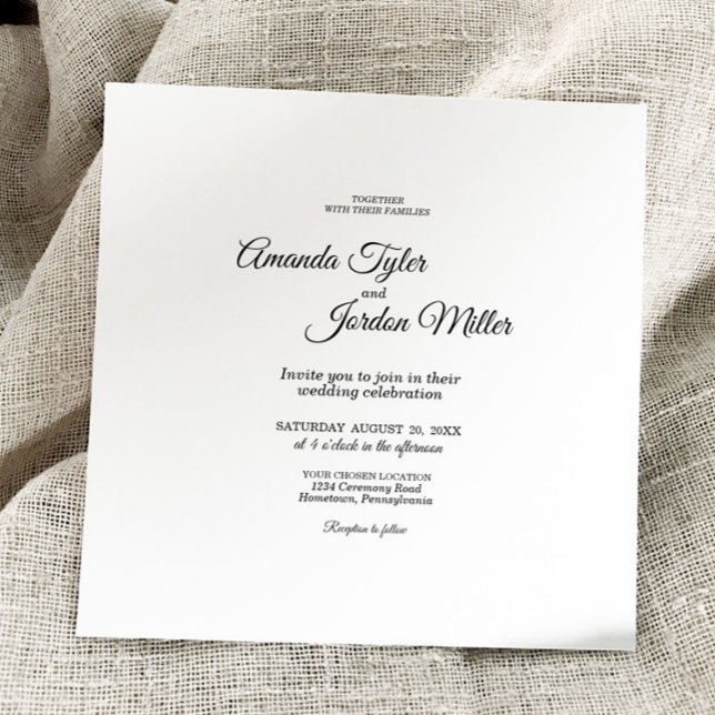 Invitación Boda cuadrado simple de caligrafía en blanco y neg (Subido por el creador)