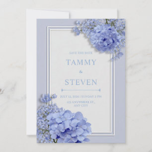 Invitación Boda Cuadro Botánico de Hortensia Azul Vinca