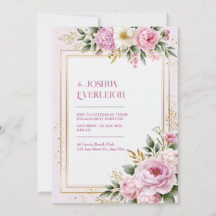 Invitación Boda Cuadro Botánico Dorado Peonía Rosada