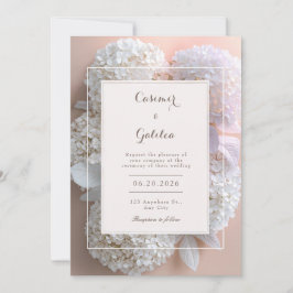 Invitación Boda Cuadro Botánico Hortensia Blanca Albaricoque