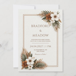 Invitación Boda Cuadro Botánico Terroso de Palma Bronceada al