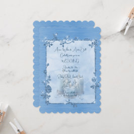 Invitación Boda Cuadro Brillante Elegante Brillante Azul