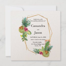 Invitación Boda Cuadro Cactus Marco Dorado