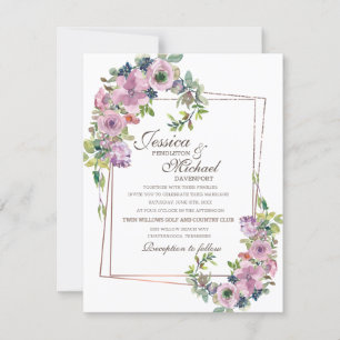 Invitación Boda Cuadro Dorado Lila Toque Romántico