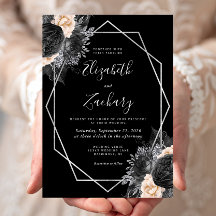Boda Cuadro Floral Negro Melocotón Plata