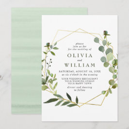 Invitación Boda Cuadro Geométrico de Foliaje de Eucalipto Mod