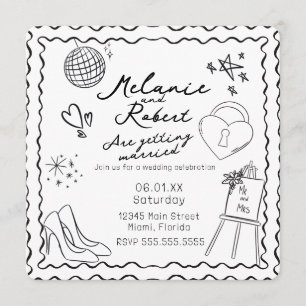 Invitación Boda Cuadro Negro Blanco Caprichoso