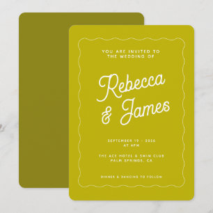 Invitación Boda Cuadro Ondulado Verde Chartreuse Retro en Neg