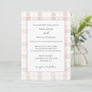 Invitación Boda Cuadros Rayas Rosa Crema Blanco Rubor