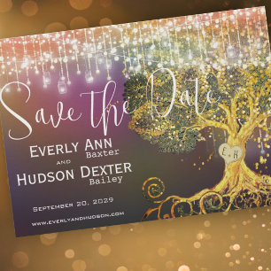 Invitación Boda Cuento de Hadas del Bosque Púrpura Dorado Sal