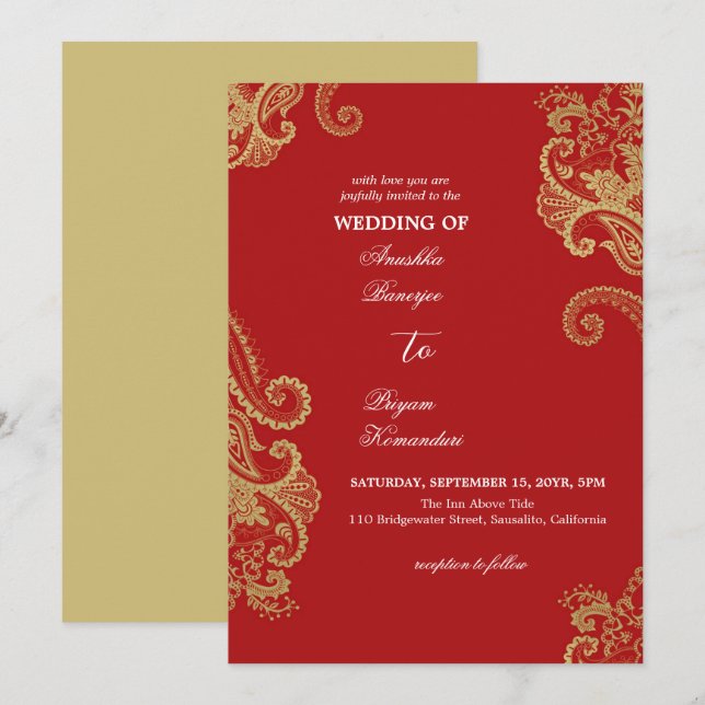 Invitación Boda cultural elegante de Henna (Anverso / Reverso)