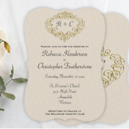 Invitación Boda curvado monogramado Escudo de boda elegante