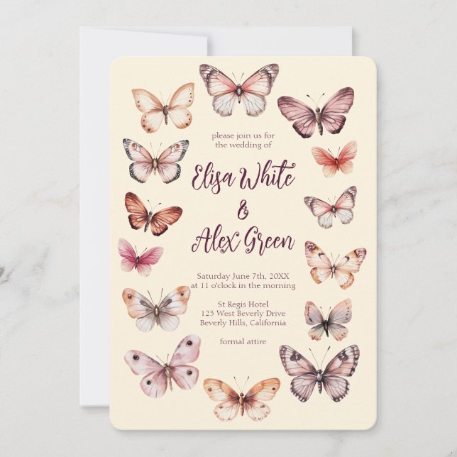 Invitación Boda CUSTOM Elegante De Mariposas (Anverso)