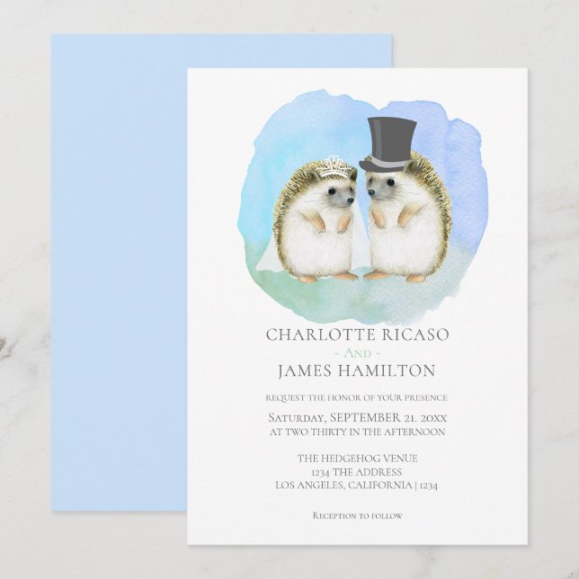 Invitación Boda Cute Hedgehog Pareja Personalizada (Anverso / Reverso)