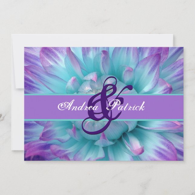 Invitación Boda D581 de Petals de flores de Aqua y Purple (Anverso)