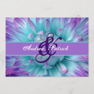 Invitación Boda D581 de Petals de flores de Aqua y Purple