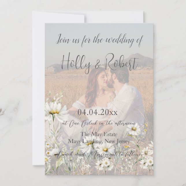 Invitación Boda Daisy de código QR de foto (Anverso)