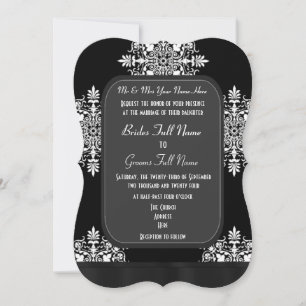 Invitación Boda damasco blanco y negro