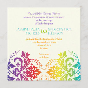 Invitación Boda damasco con colores arcoiris