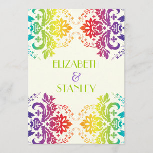 Invitación Boda damasco con colores arcoiris