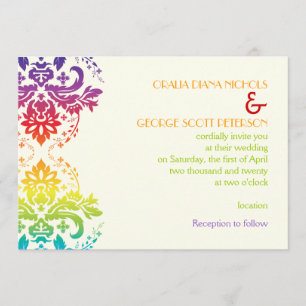 Invitación Boda damasco con colores arcoiris