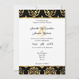 Invitación Boda damasco de oro y negro