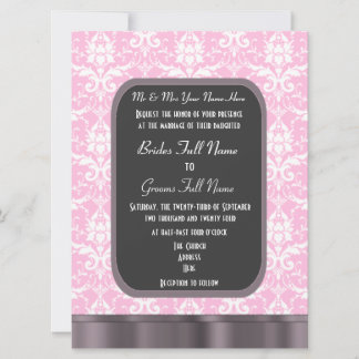 Invitación Boda damasco rosa y blanco