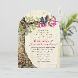 Invitación Boda Damask de Birdjage Pájaros de la Marina Rosa