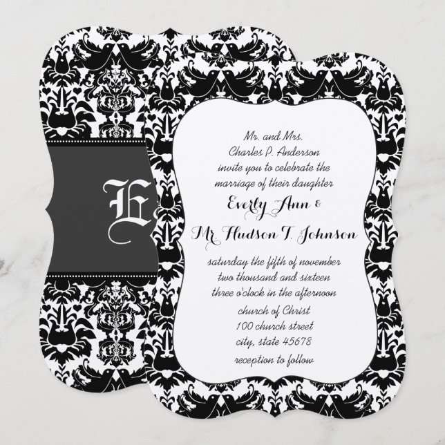 Invitación Boda Damask de Black Lovebird (Anverso / Reverso)