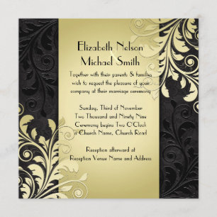 Invitación Boda Damask de Sueño Dorado Floral de Lujo