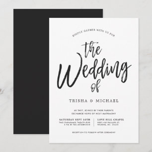 Invitación Boda Dancing Script Negro Blanco