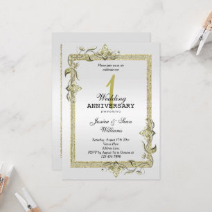 Invitación Boda de 1er aniversario Oro, Brillante, Purpurina 