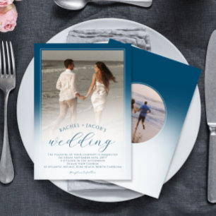 Invitación Boda de 2 Fotos Ombre Azul Oceánico Moderno