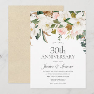 Invitación Boda de 30 años con flores rosadas y blancas