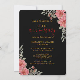 Invitación boda de 50 años de las flores de acuarela negro