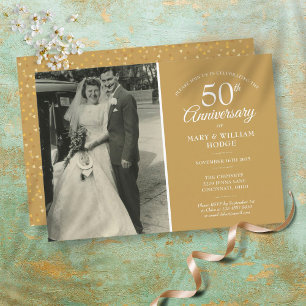 Invitación boda de 50 años foto Confetti de corazón dorado