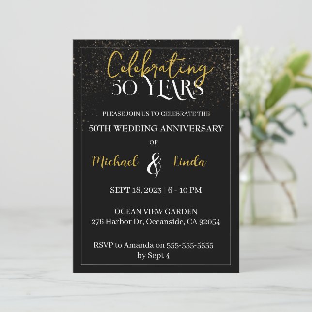 Invitación boda de 50 años Oro Negro Oro (Anverso de pie)