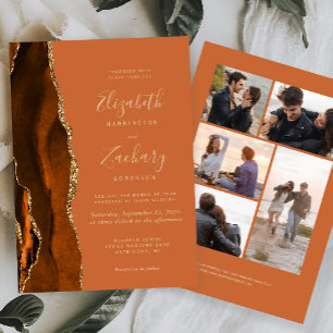 Invitación Boda de 5 fotos quemada naranja dorada ágata bronc